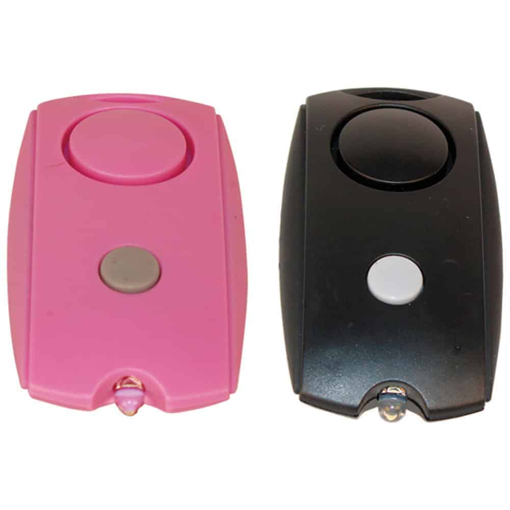 Mini Personal Alarm 120 dB, LED Flashlight, Belt Clip, Batteries Included, Compact Design, Black or Pink, Emergency Alert System