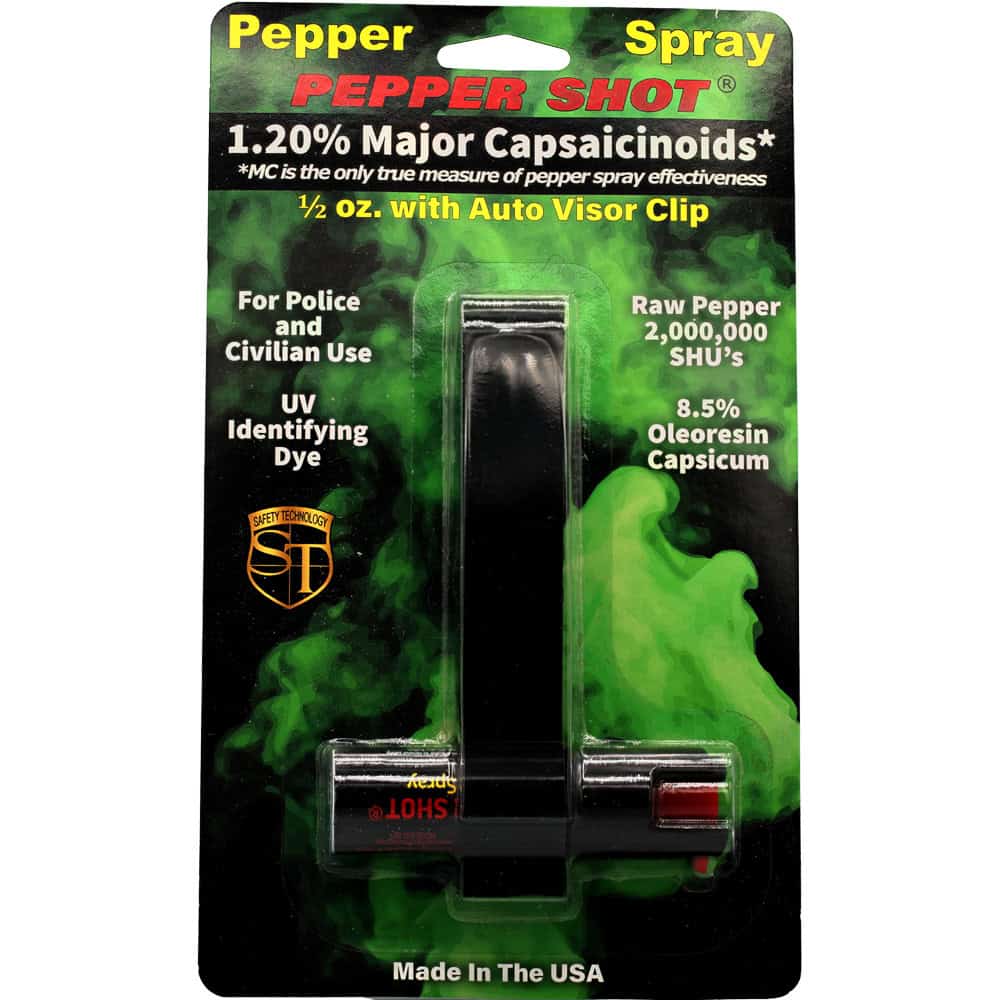 Pepper Shot Pepper Spray with Auto Visor Clip, 1.2% MC, 2 Million SHU, Vehicle Self Defense, 6-8 Feet Range, Stream Pattern, 6-10 Bursts, Car Protection, Roadside Emergency Safety Device - Image 4