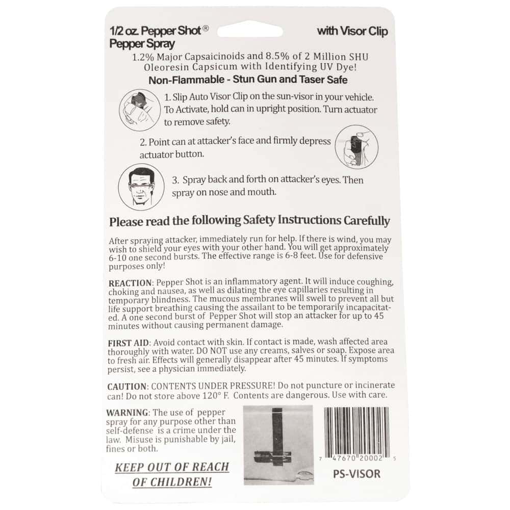 Pepper Shot Pepper Spray with Auto Visor Clip, 1.2% MC, 2 Million SHU, Vehicle Self Defense, 6-8 Feet Range, Stream Pattern, 6-10 Bursts, Car Protection, Roadside Emergency Safety Device - Image 5