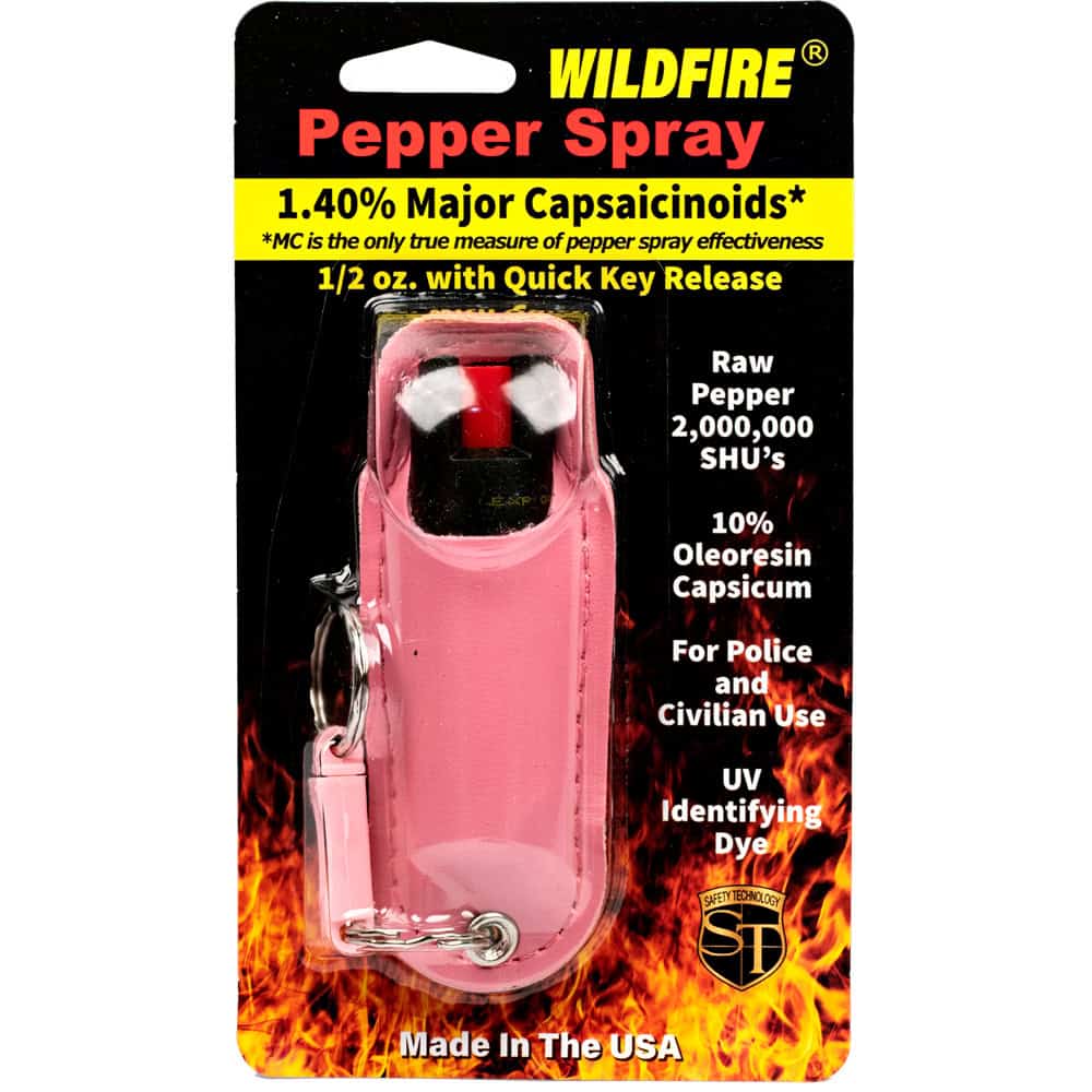 Wildfire Pepper Spray 1.4% MC with Stylish Halo Holster, Half Ounce Keychain Carry, 6-8 Foot Range, Quick-Draw Design, Multiple Colors Including Leopard Print and Rhinestone - Image 6