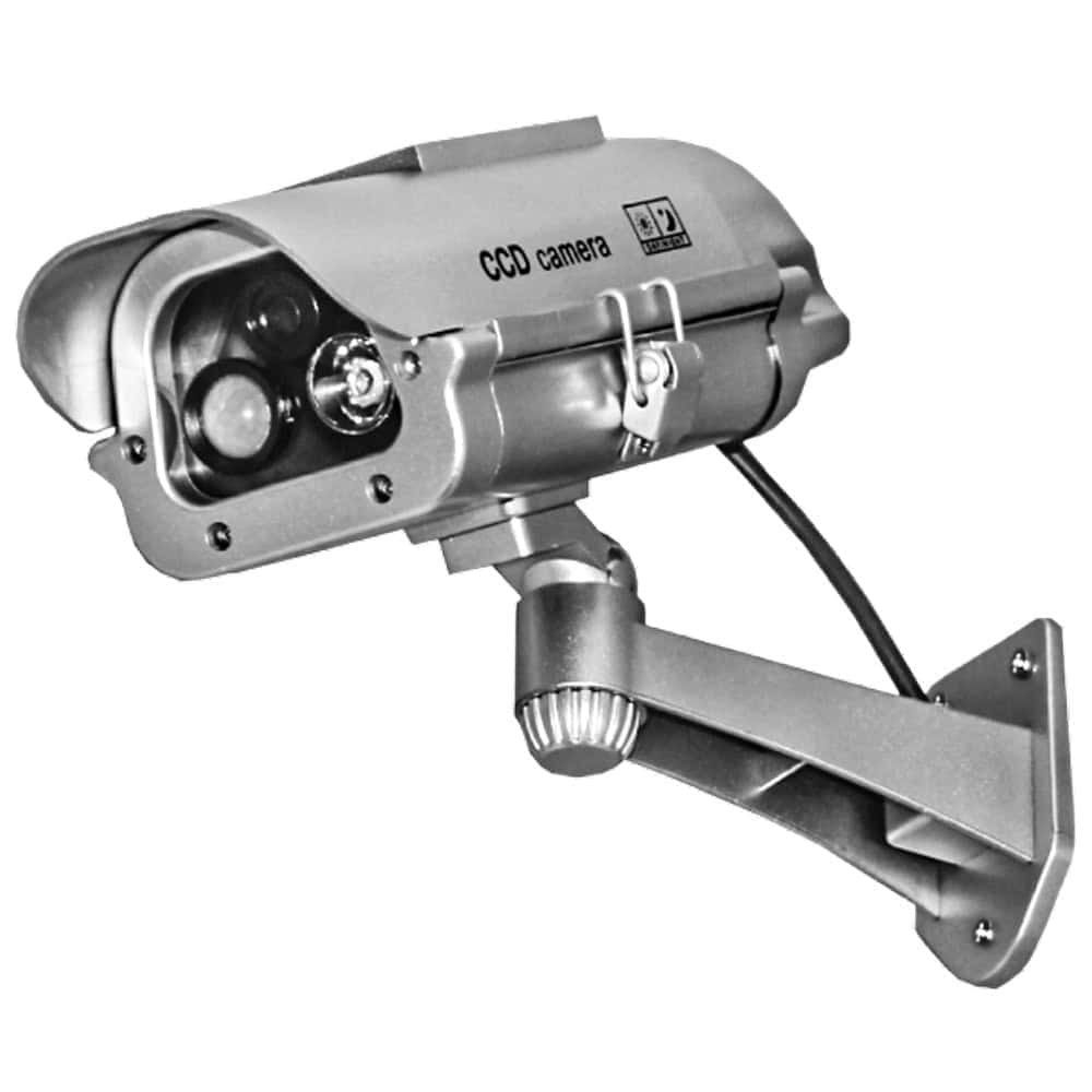 Solar Powered Dummy Camera with Motion Activated LED Light, 15 Foot Detection Range, Infrared Sensor, Weather Resistant ABS Housing, Rain Shield, Window Sticker Included, Security Deterrent Camera