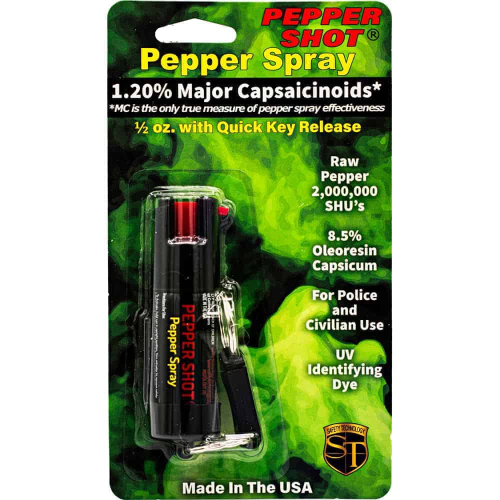 Pepper Shot Pepper Spray with Belt Clip and Quick Release Key Chain, 1.2% MC, 2 Million SHU, 6-8 Feet Range, Stream Pattern, 6-10 Bursts, Compact Personal Protection, Self Defense for Women and Men - Image 2