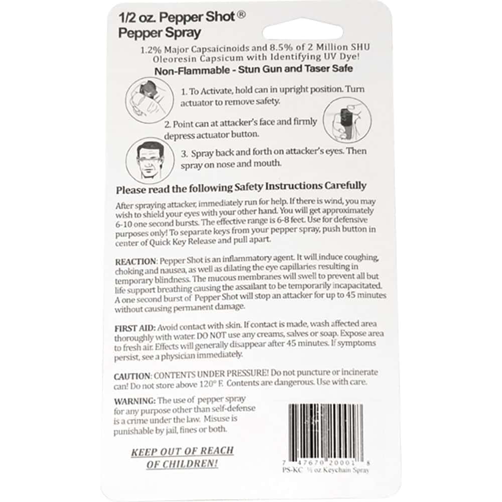Pepper Shot Pepper Spray with Belt Clip and Quick Release Key Chain, 1.2% MC, 2 Million SHU, 6-8 Feet Range, Stream Pattern, 6-10 Bursts, Compact Personal Protection, Self Defense for Women and Men - Image 3