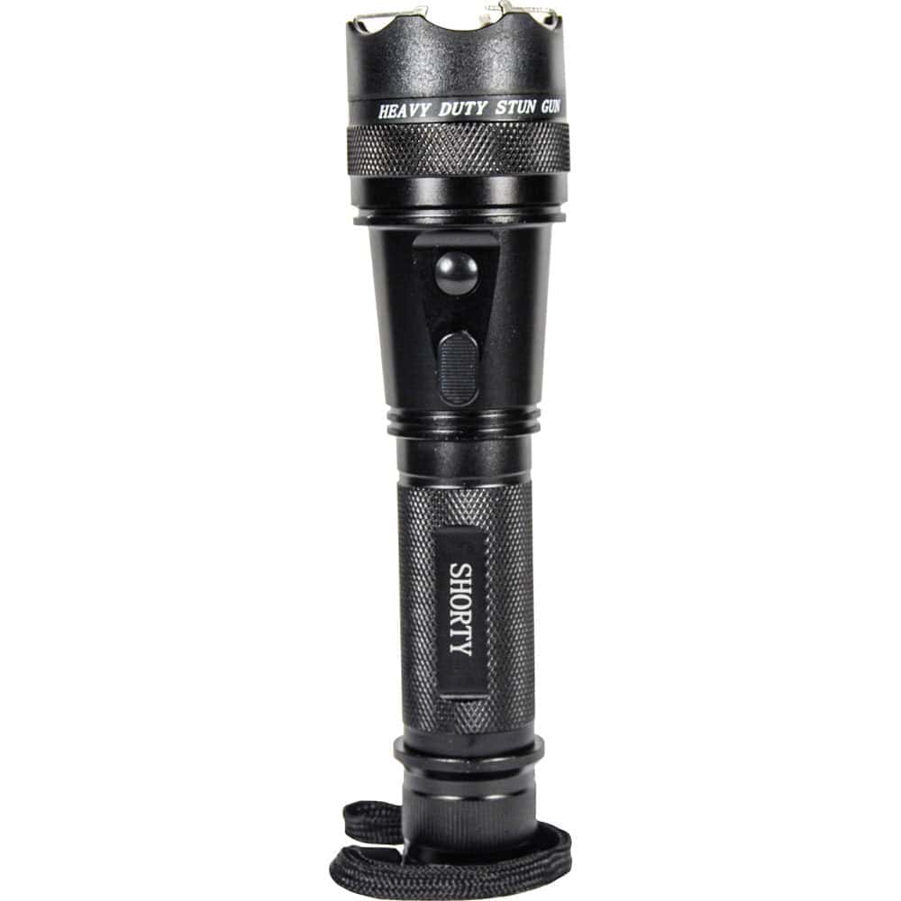 Shorty Flashlight Stun Gun, 75 Million Volts, 4.7 Milliamps, 120 Lumen LED, Rechargeable Lithium Battery, Aircraft Aluminum Body, Ultra-Compact 4.5 Inch Design, Pocket Self Defense, Nylon Holster