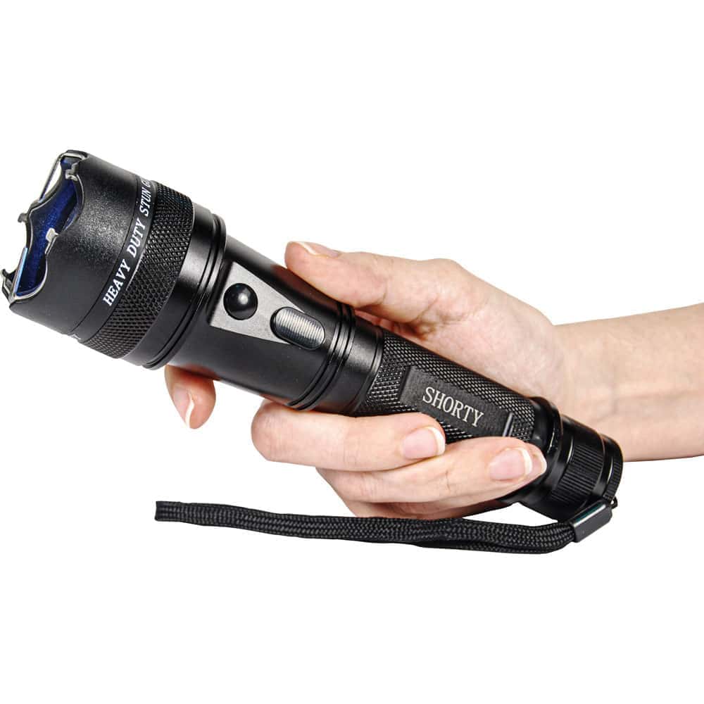 Shorty Flashlight Stun Gun, 75 Million Volts, 4.7 Milliamps, 120 Lumen LED, Rechargeable Lithium Battery, Aircraft Aluminum Body, Ultra-Compact 4.5 Inch Design, Pocket Self Defense, Nylon Holster - Image 2