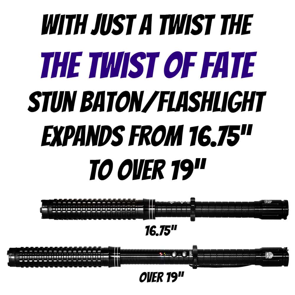 Twist of Fate Extendable Stun Baton, 70 Million Volts, 4.9 Milliamps Real Stopping Power, 19 Inch Extended Reach, 220 Lumen LED Flashlight, Aircraft Aluminum, Rechargeable, Safety Technology - Image 4