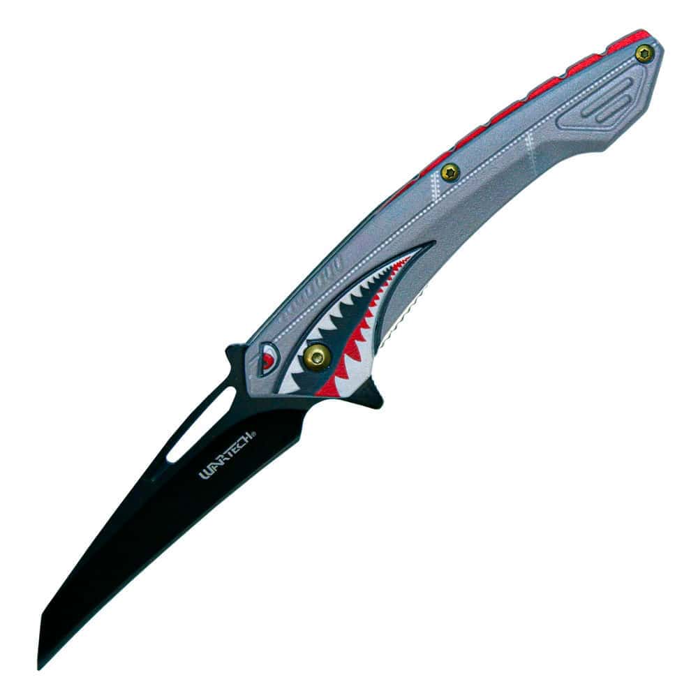 Assisted Open Folding Knife Flying Shark Design, 3 Inch 3Cr13 Steel Blade, Unique Artistic Graphics, 7.5 Inch Overall, Collector EDC Piece, Gray or Green