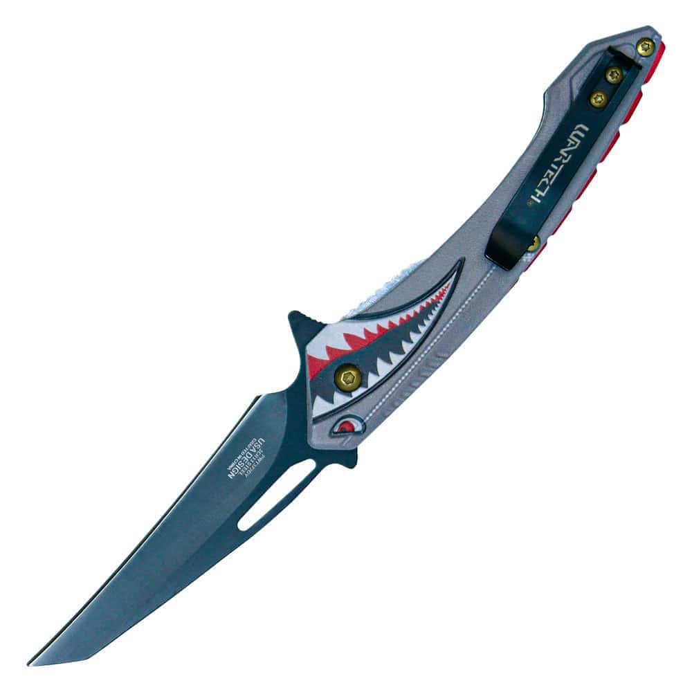 Assisted Open Folding Knife Flying Shark Design, 3 Inch 3Cr13 Steel Blade, Unique Artistic Graphics, 7.5 Inch Overall, Collector EDC Piece, Gray or Green - Image 2