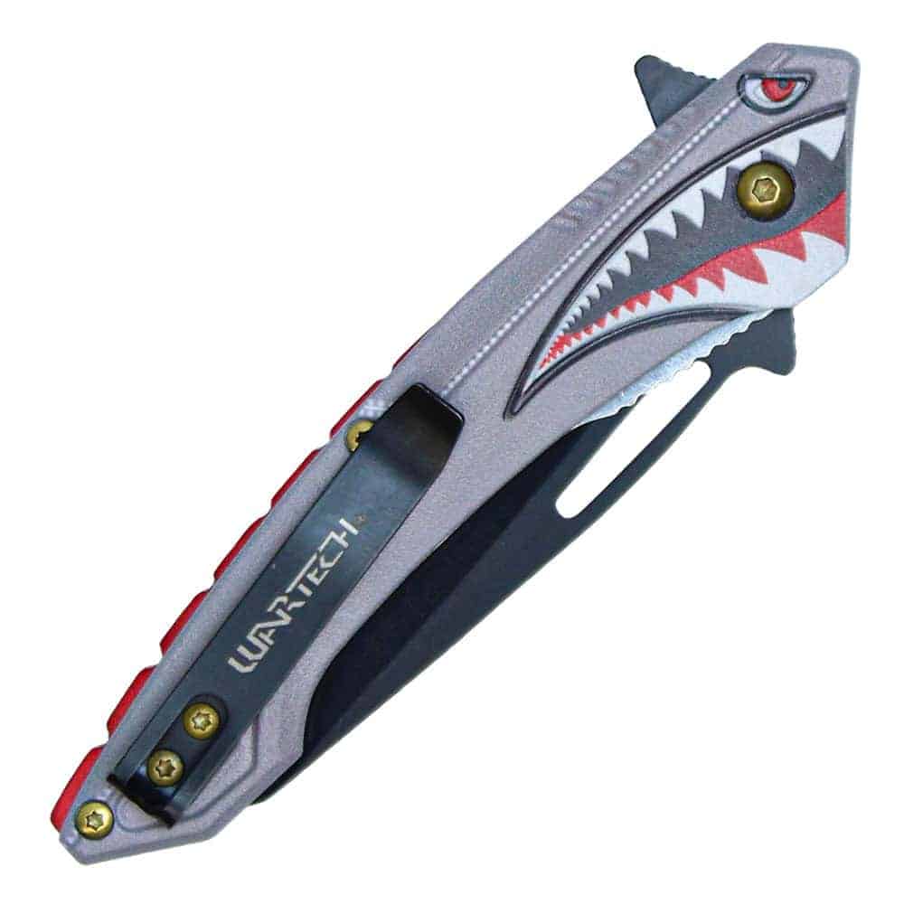 Assisted Open Folding Knife Flying Shark Design, 3 Inch 3Cr13 Steel Blade, Unique Artistic Graphics, 7.5 Inch Overall, Collector EDC Piece, Gray or Green - Image 4