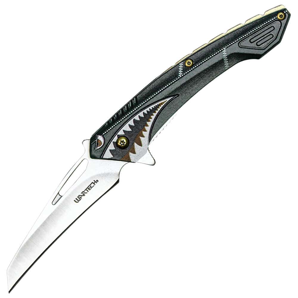 Assisted Open Folding Knife Flying Shark Design, 3 Inch 3Cr13 Steel Blade, Unique Artistic Graphics, 7.5 Inch Overall, Collector EDC Piece, Gray or Green - Image 5