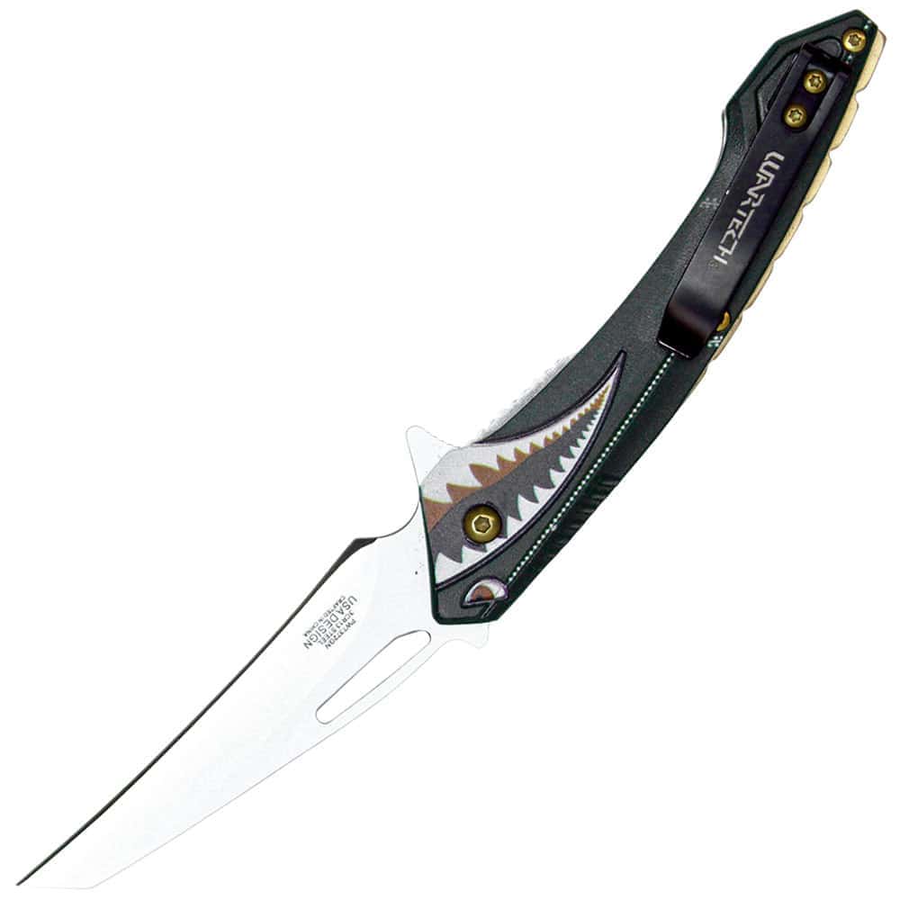 Assisted Open Folding Knife Flying Shark Design, 3 Inch 3Cr13 Steel Blade, Unique Artistic Graphics, 7.5 Inch Overall, Collector EDC Piece, Gray or Green - Image 6