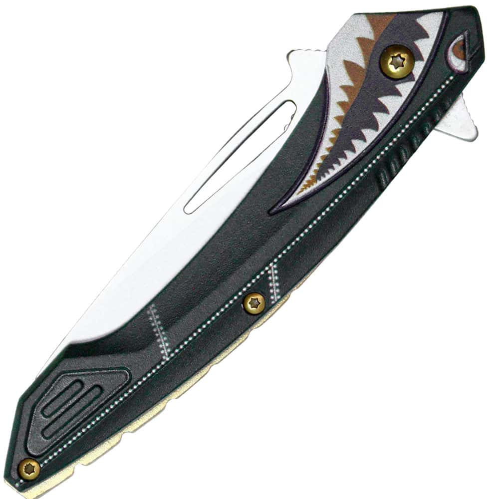 Assisted Open Folding Knife Flying Shark Design, 3 Inch 3Cr13 Steel Blade, Unique Artistic Graphics, 7.5 Inch Overall, Collector EDC Piece, Gray or Green - Image 7