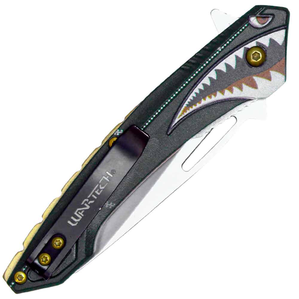 Assisted Open Folding Knife Flying Shark Design, 3 Inch 3Cr13 Steel Blade, Unique Artistic Graphics, 7.5 Inch Overall, Collector EDC Piece, Gray or Green - Image 8