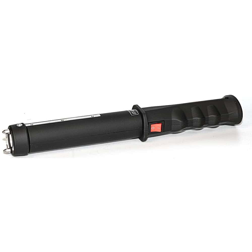 Repeller Stun Baton Black, 40 Million Volts, 4.6 Milliamps, 120 Lumen LED Flashlight, Extended Reach Defense, Disable Pin Safety, Rechargeable NiCd Battery, Nylon Holster, Home and Vehicle Protection