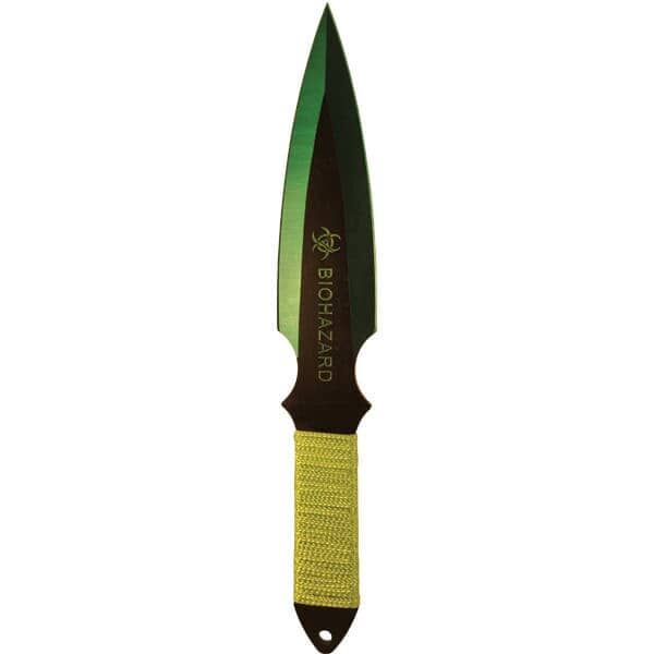 2-Piece Throwing Knife Set BioHazard Design, 9 Inch 440 Steel Blades, High-Visibility Green or Red Color, Nylon Sheath Included, Target Practice and Collection - Image 7