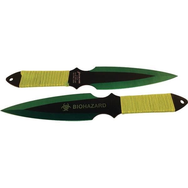 2-Piece Throwing Knife Set BioHazard Design, 9 Inch 440 Steel Blades, High-Visibility Green or Red Color, Nylon Sheath Included, Target Practice and Collection - Image 8
