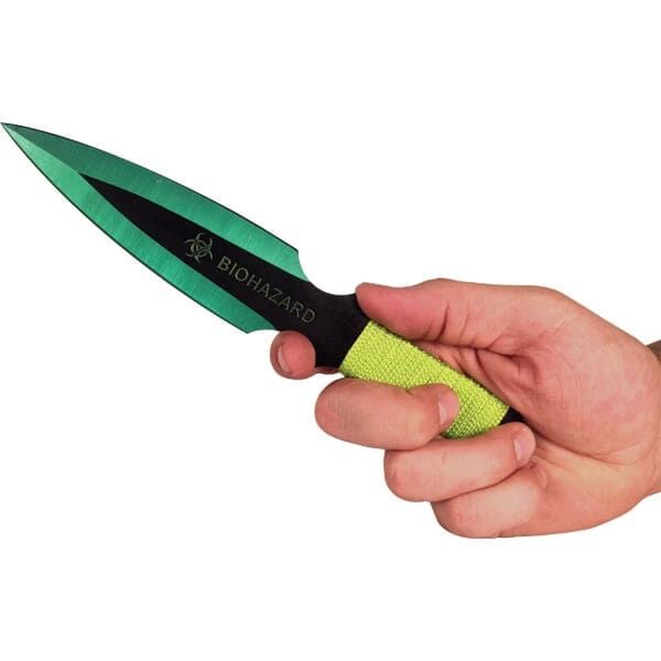 2-Piece Throwing Knife Set BioHazard Design, 9 Inch 440 Steel Blades, High-Visibility Green or Red Color, Nylon Sheath Included, Target Practice and Collection - Image 9