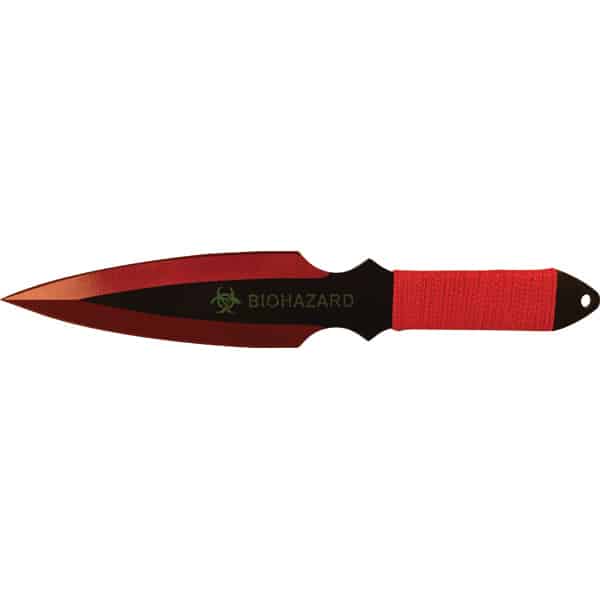 2-Piece Throwing Knife Set BioHazard Design, 9 Inch 440 Steel Blades, High-Visibility Green or Red Color, Nylon Sheath Included, Target Practice and Collection