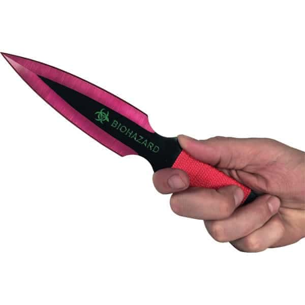 2-Piece Throwing Knife Set BioHazard Design, 9 Inch 440 Steel Blades, High-Visibility Green or Red Color, Nylon Sheath Included, Target Practice and Collection - Image 3