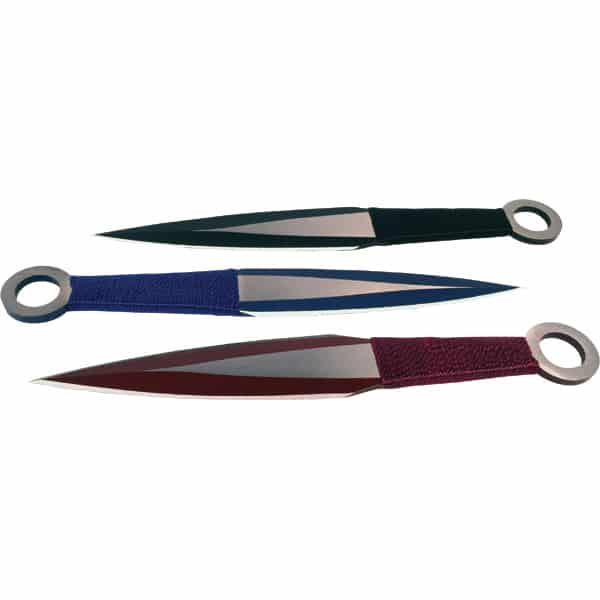 3 Piece Throwing Knife Set, 6.5 Inch Length, Black Blue and Red Trio, 440 Stainless Steel, Nylon Sheath Included, Target Sport Knives, Rotation Training, Color-Coded Practice, Balanced Design