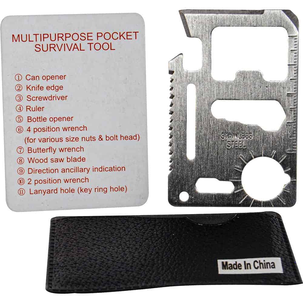 Multi-Function Survival Card, 11-in-1 Tool, Credit Card Size, Stainless Steel Construction, Knife Blade, Can Opener, Screwdrivers, Saw Edge, Emergency Preparedness, Leatherette Pouch Included - Image 3
