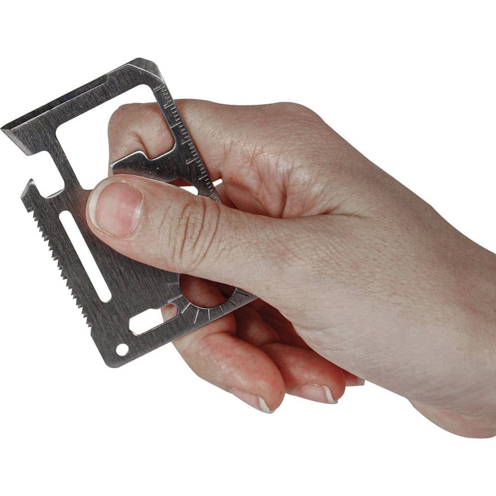 Multi-Function Survival Card, 11-in-1 Tool, Credit Card Size, Stainless Steel Construction, Knife Blade, Can Opener, Screwdrivers, Saw Edge, Emergency Preparedness, Leatherette Pouch Included - Image 2