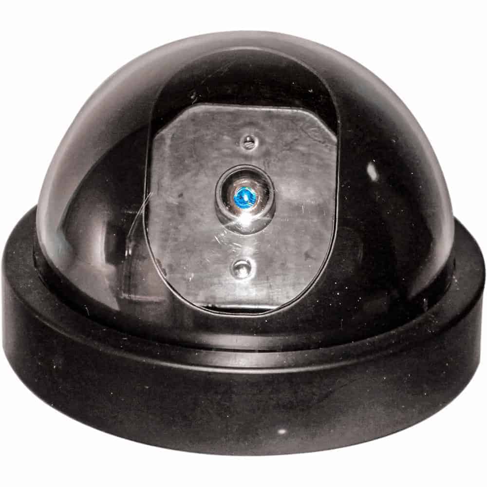 Dummy Dome Camera with LED Black, Motion-Activated Red Blinking Light, Realistic Commercial Design, Wall Mount Included, Battery Powered, Indoor Outdoor Fake Security Camera Deterrent