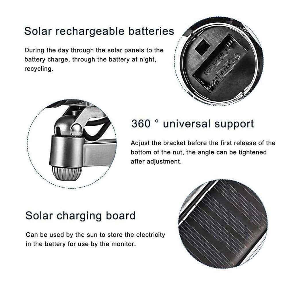 Solar Powered Dummy Camera with Flashing LED Light, Maintenance-Free Operation, Weather Resistant ABS Plastic Housing, Rain Shield, Silver Design, Window Warning Sticker, Security Deterrent - Image 3