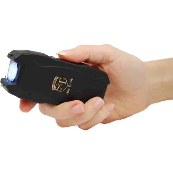 Hot Shot Stun Gun with Flashlight and Battery Meter, 90 Million Volts, 4.8 Milliamps, Ultra-Compact 4 Inch Design, 100 Lumen LED, Rechargeable Lithium Battery, LED Display, Nylon Holster Included - Image 5