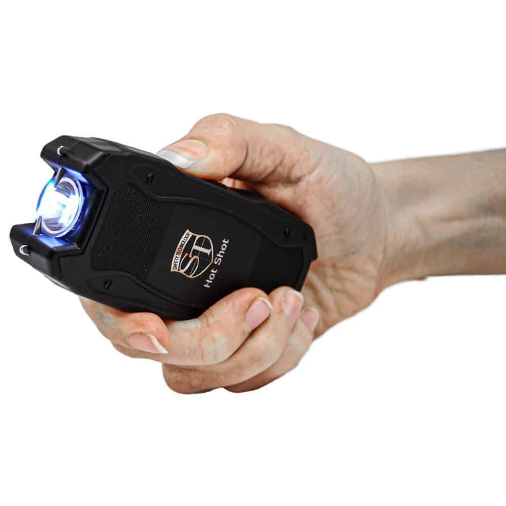 Hot Shot Stun Gun with Flashlight and Battery Meter, 90 Million Volts, 4.8 Milliamps, Ultra-Compact 4 Inch Design, 100 Lumen LED, Rechargeable Lithium Battery, LED Display, Nylon Holster Included - Image 6