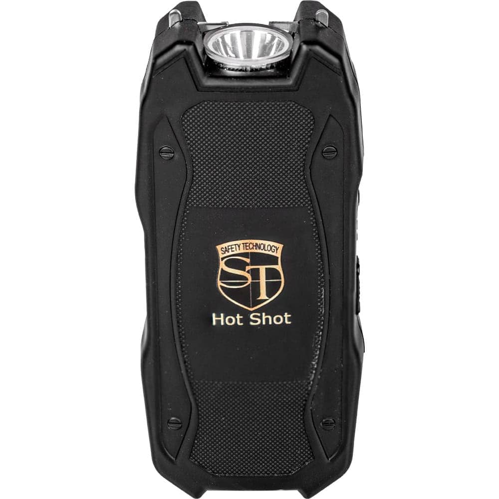 Hot Shot Stun Gun with Flashlight and Battery Meter, 90 Million Volts, 4.8 Milliamps, Ultra-Compact 4 Inch Design, 100 Lumen LED, Rechargeable Lithium Battery, LED Display, Nylon Holster Included