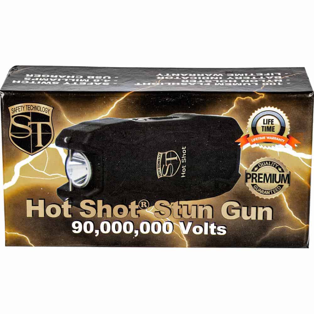 Hot Shot Stun Gun with Flashlight and Battery Meter, 90 Million Volts, 4.8 Milliamps, Ultra-Compact 4 Inch Design, 100 Lumen LED, Rechargeable Lithium Battery, LED Display, Nylon Holster Included - Image 7